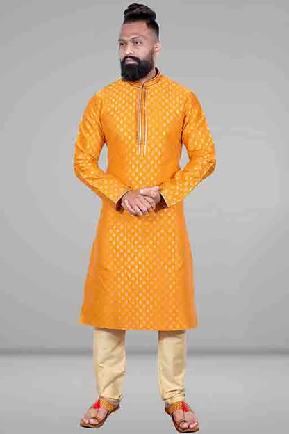 Yellow Colour Kurta Pajama In Jacquard Silk VSKP1210042