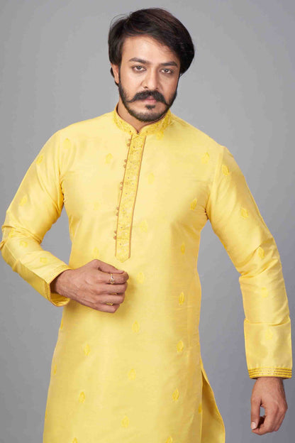 Yellow Colour Kurta Pajama In Jacquard Silk VSKP1210054