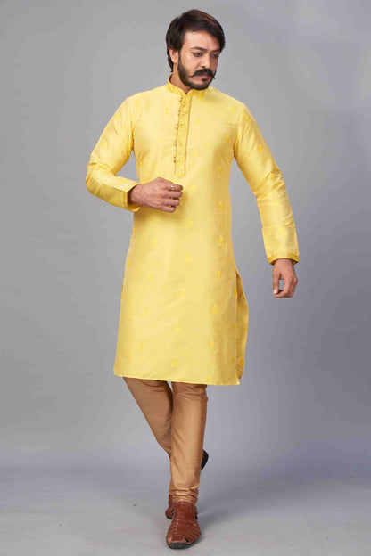 Yellow Colour Kurta Pajama In Jacquard Silk VSKP1210054