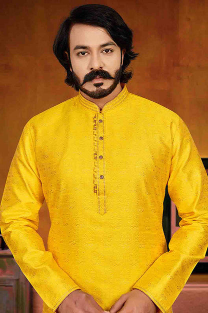 Yellow Colour Kurta Pajama In Jacquard VSKP1210242