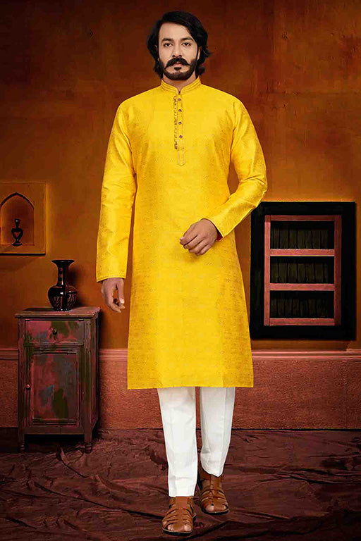 Yellow Colour Kurta Pajama In Jacquard VSKP1210242