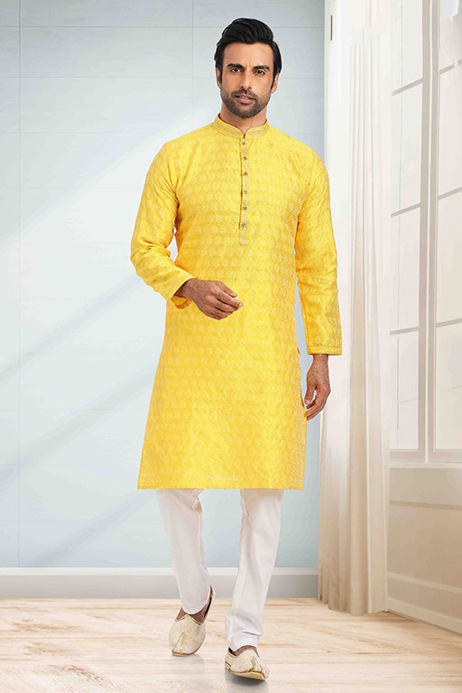 Yellow Colour Kurta Pajama In Jacquard VSKP1210264