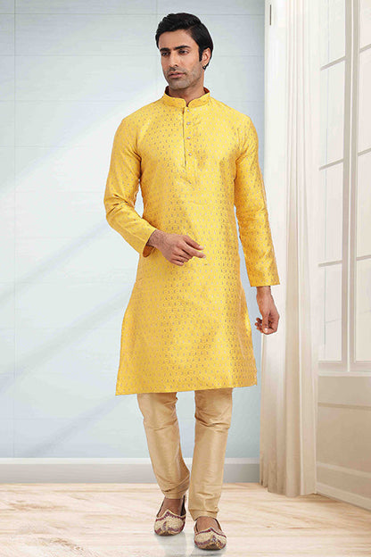 Yellow Colour Kurta Pajama In Jacquard VSKP1210276