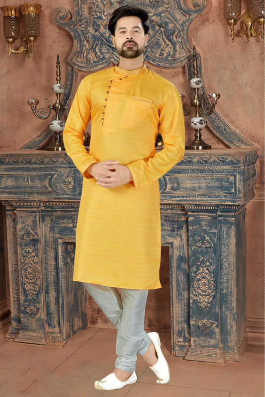 Yellow Colour Kurta Pajama In Silk Fabric VSKP1040081