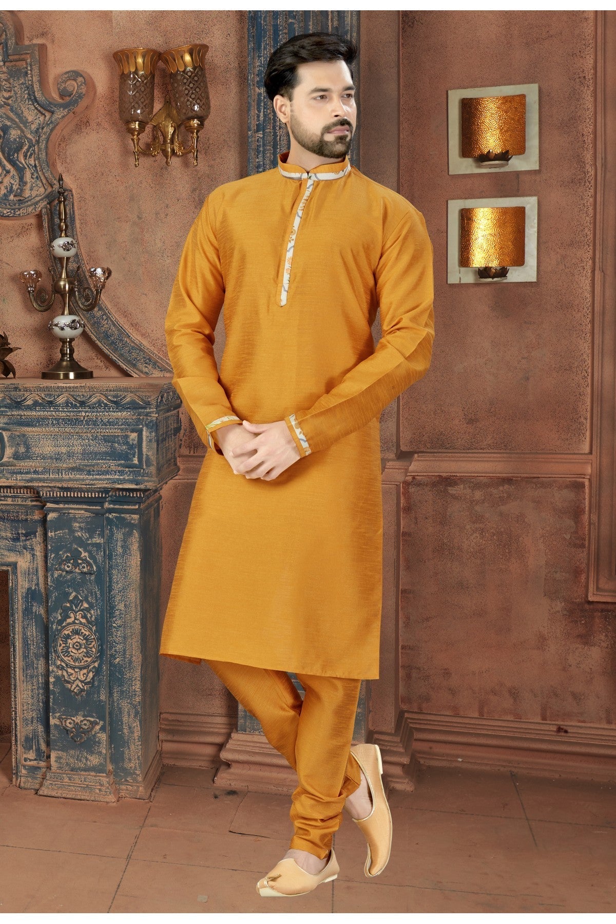 Yellow Colour Kurta Pajama In Silk Fabric VSKP1040086