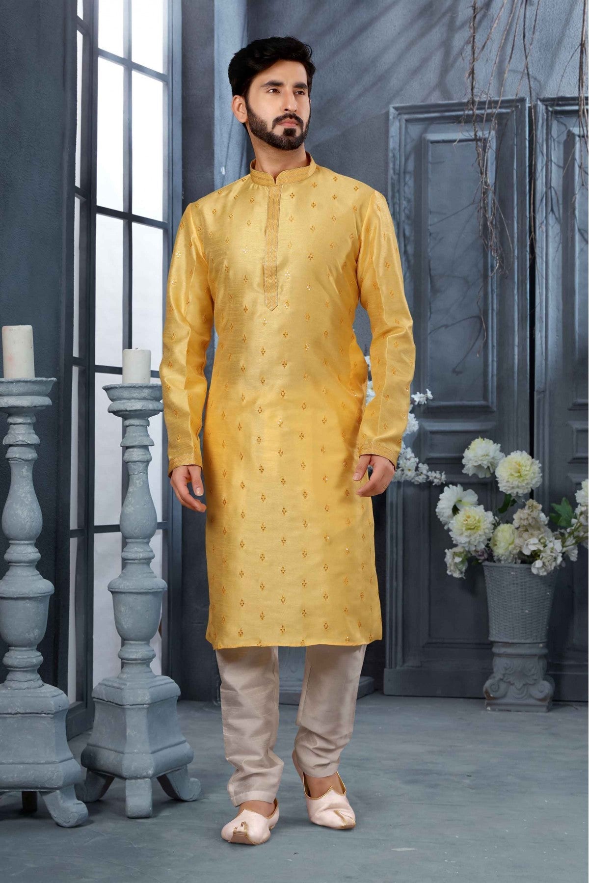 Yellow Colour Kurta Pajama In Silk Fabric VSKP1040136