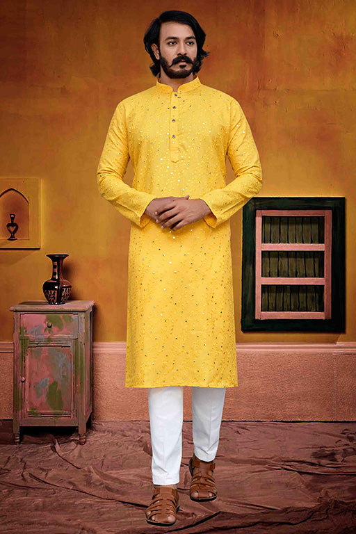 Yellow Colour Kurta Pajama In Silk VSKP1210230