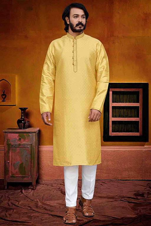 Yellow Colour Kurta Pajama In Silk VSKP1210240