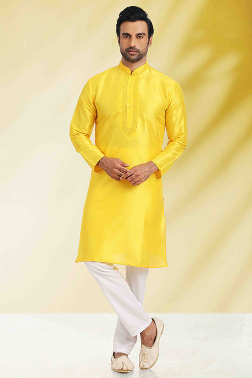 Yellow Colour Kurta Pajama In Silk VSKP1210248