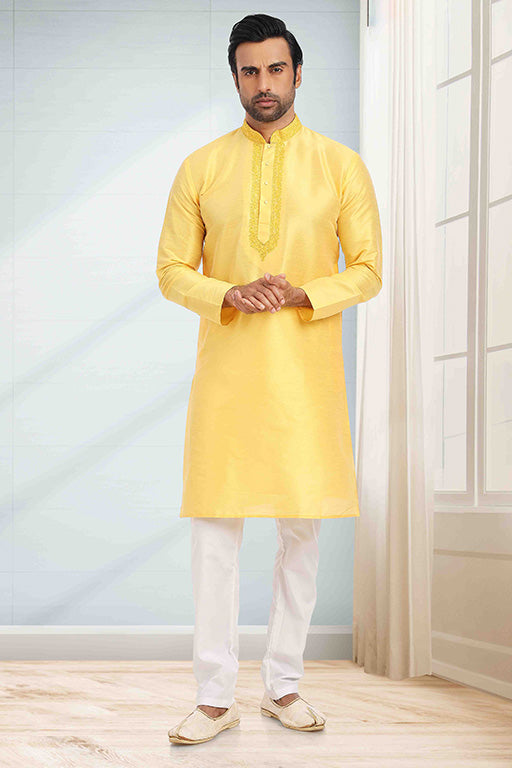 Yellow Colour Kurta Pajama In Silk VSKP1210252