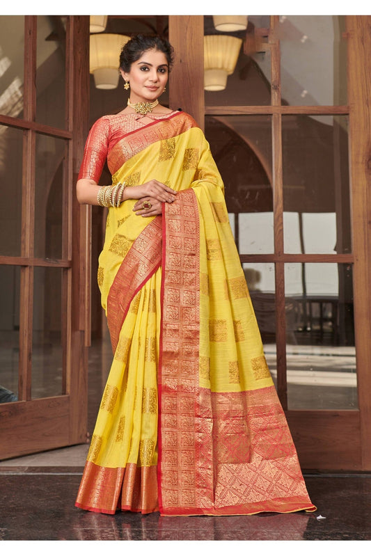 Yellow Colour Linen Woven Saree VSSD1100260