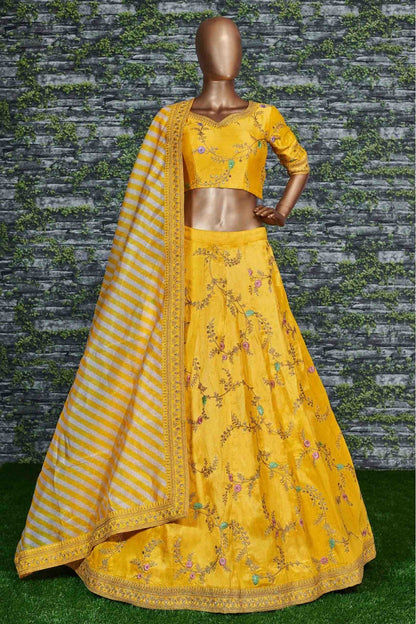 Yellow Colour Mulberry Silk Lehenga Choli