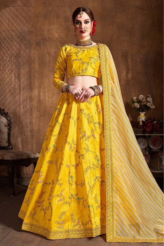 Yellow Colour Mulberry Silk Lehenga Choli