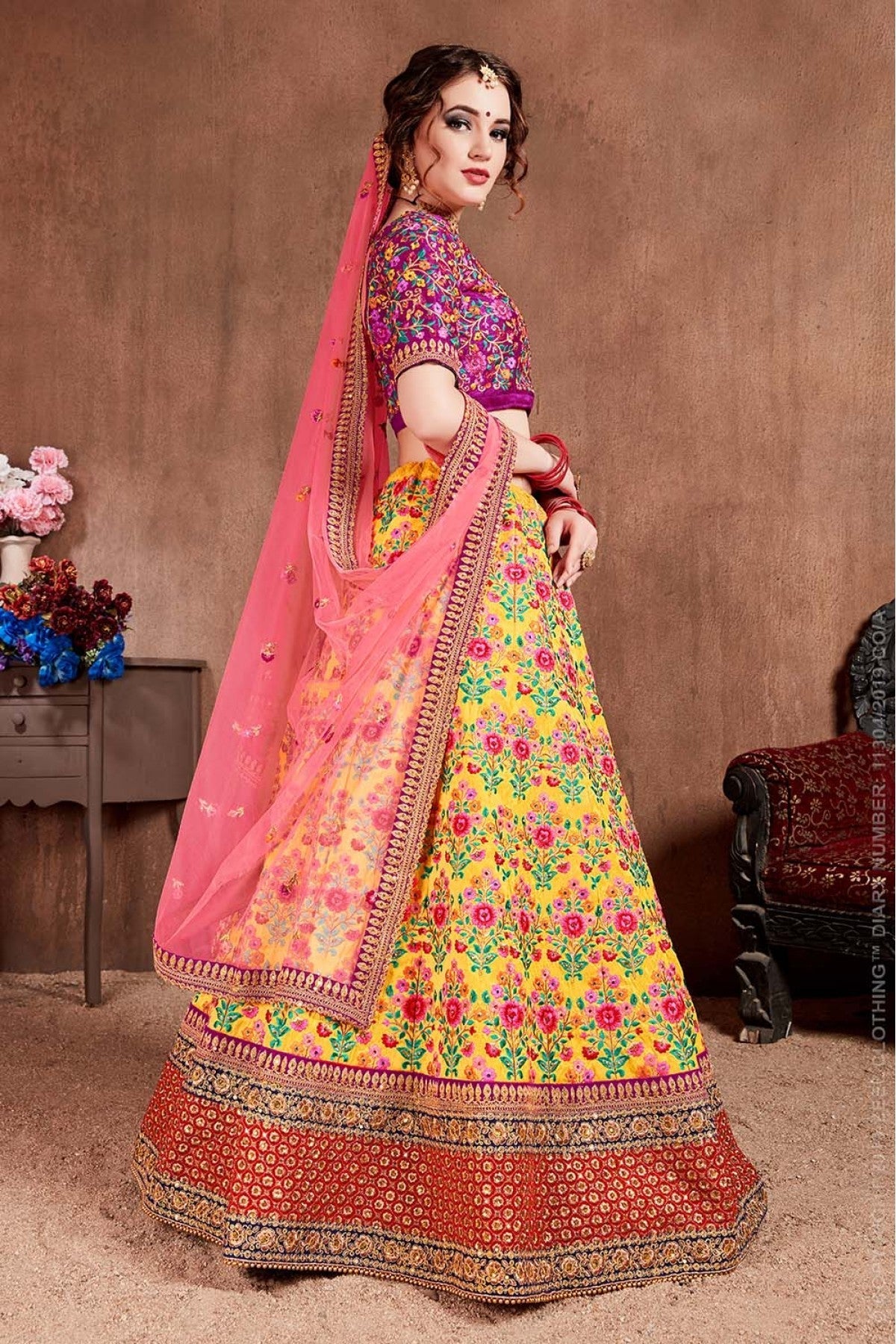 Yellow Colour Mulberry Silk Lehenga Choli