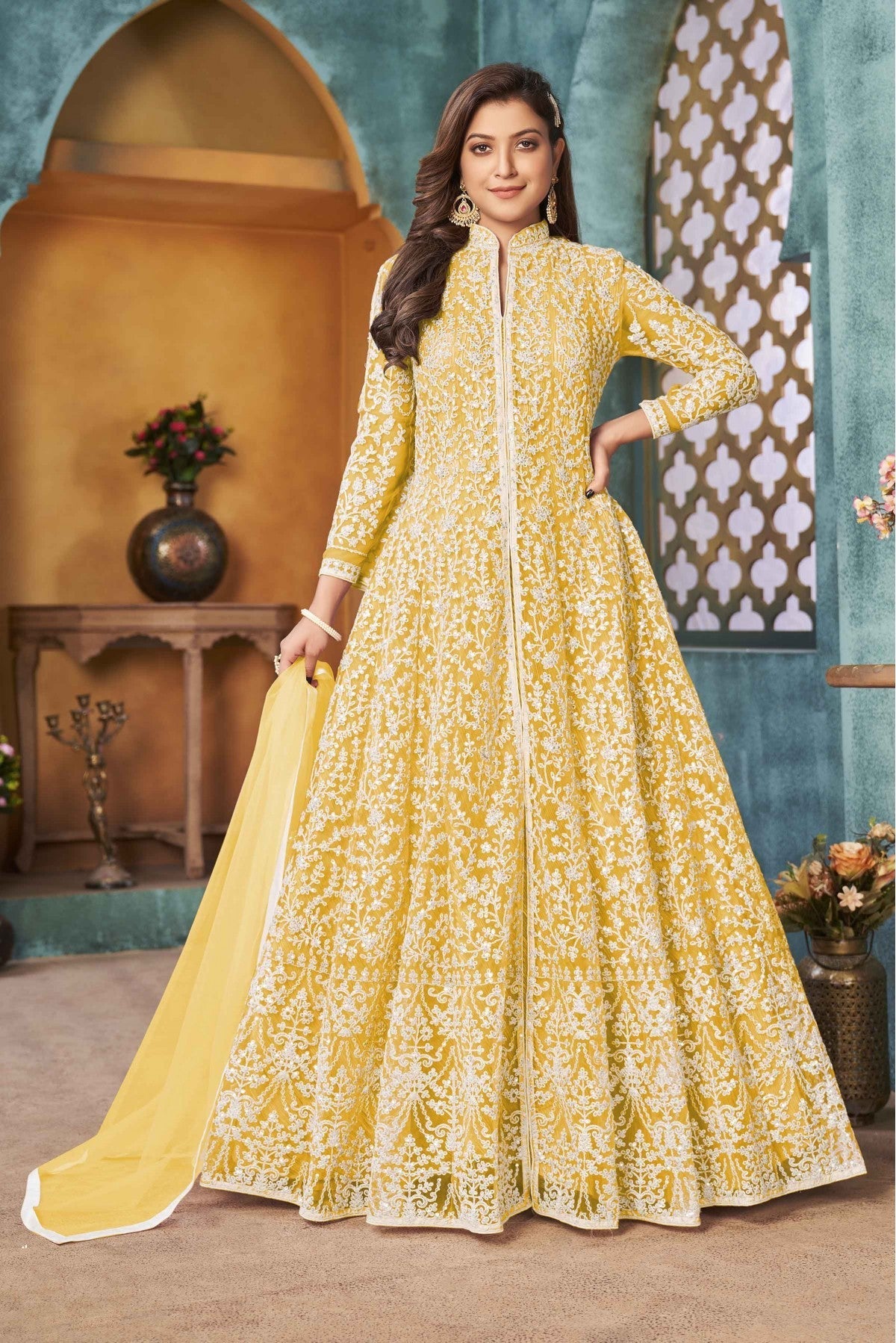 Yellow Colour Net Anarkali Suit