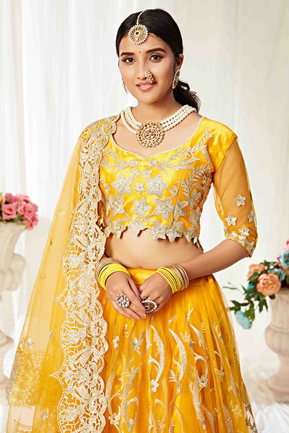 Yellow Colour Net Designer Lehenga Choli