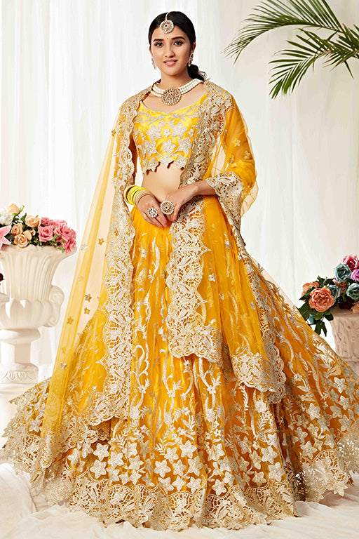 Yellow Colour Net Designer Lehenga Choli