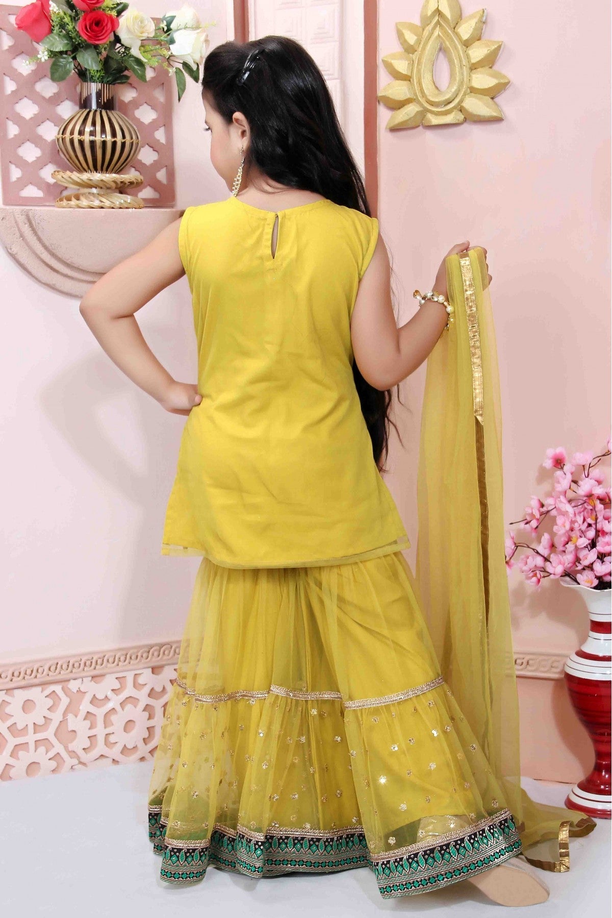 Yellow Colour Net Party Wear Sharara Suit VSGW1070016