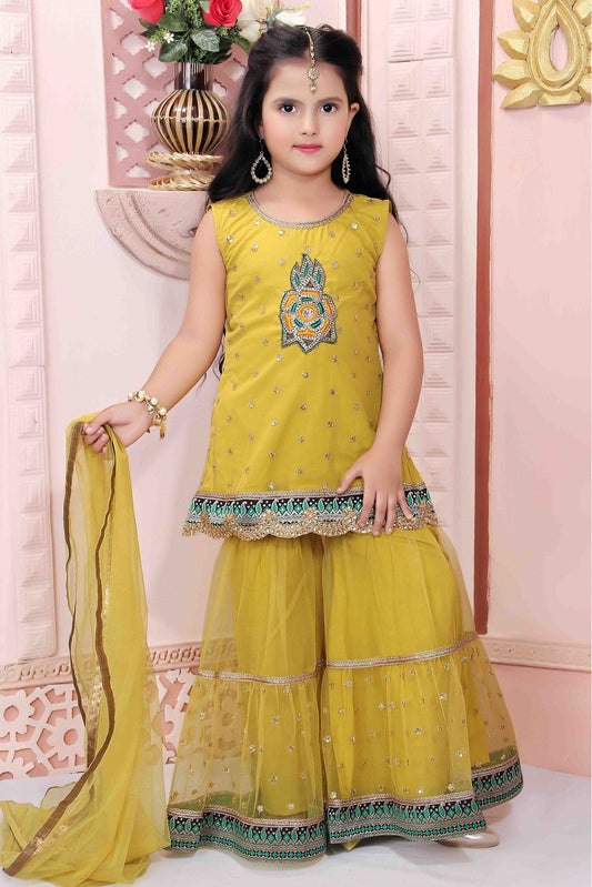 Yellow Colour Net Party Wear Sharara Suit