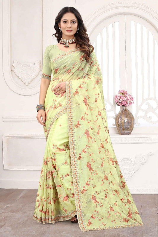 Yellow Colour Organza Designer Saree