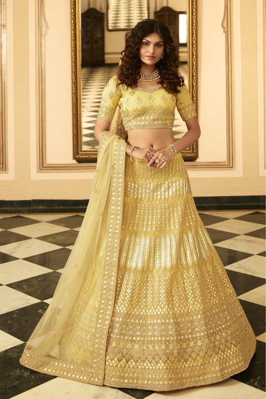 Yellow Colour Organza Embroidery Lehenga Choli