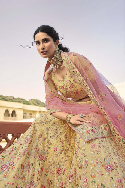 Yellow Colour Organza Embroidery Lehenga Choli