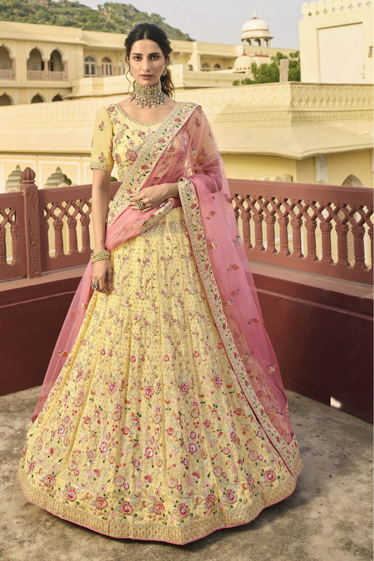 Yellow Colour Organza Embroidery Lehenga Choli