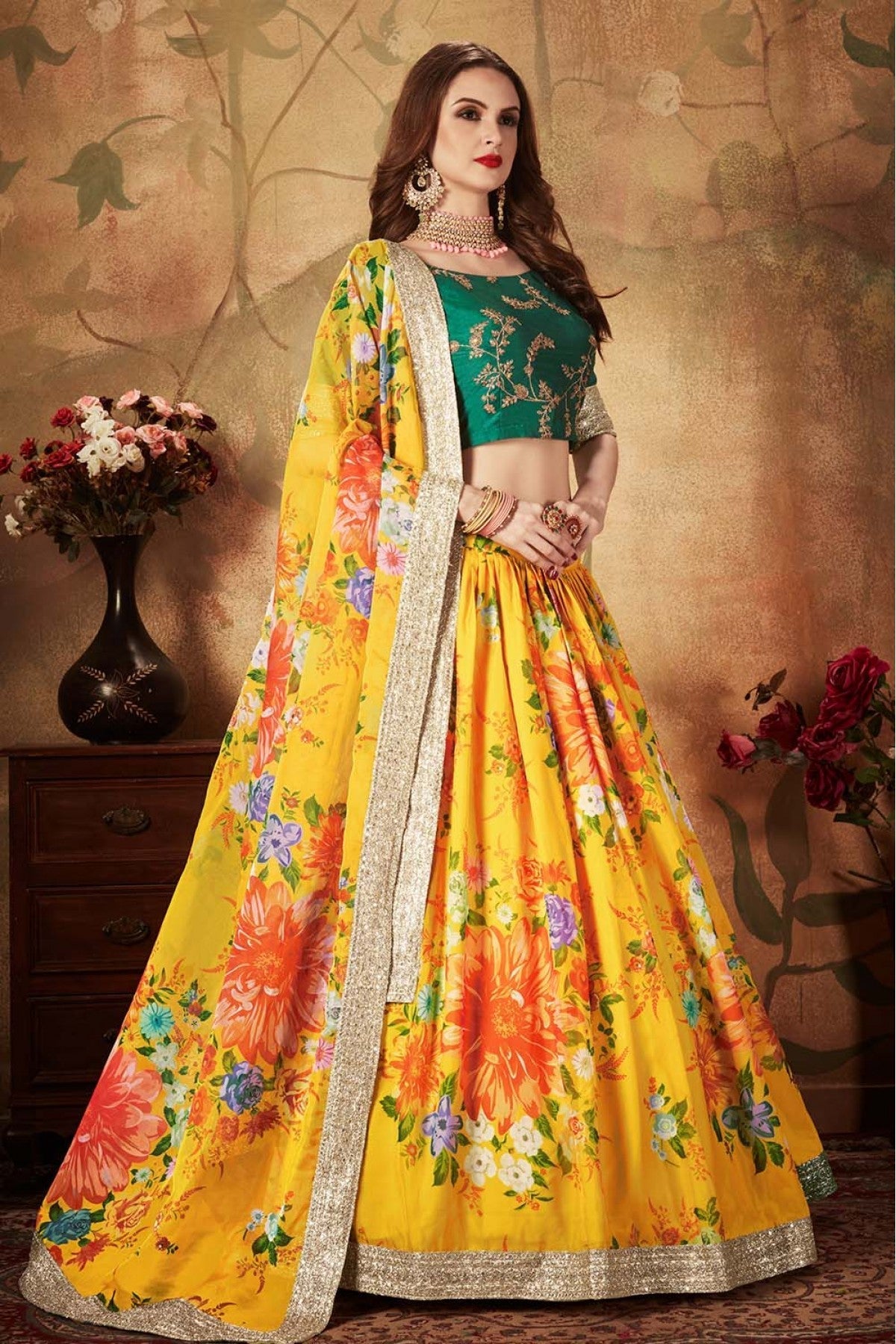 Yellow Colour Organza Lehenga Choli