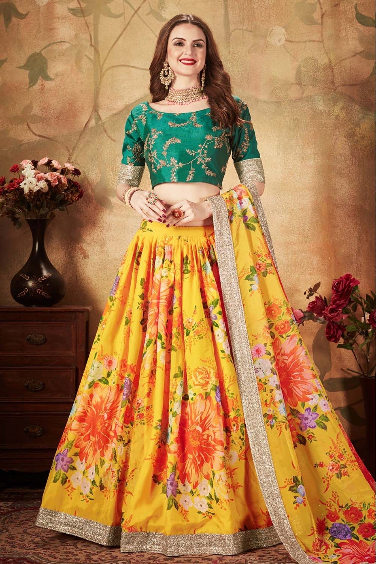 Yellow Colour Organza Lehenga Choli