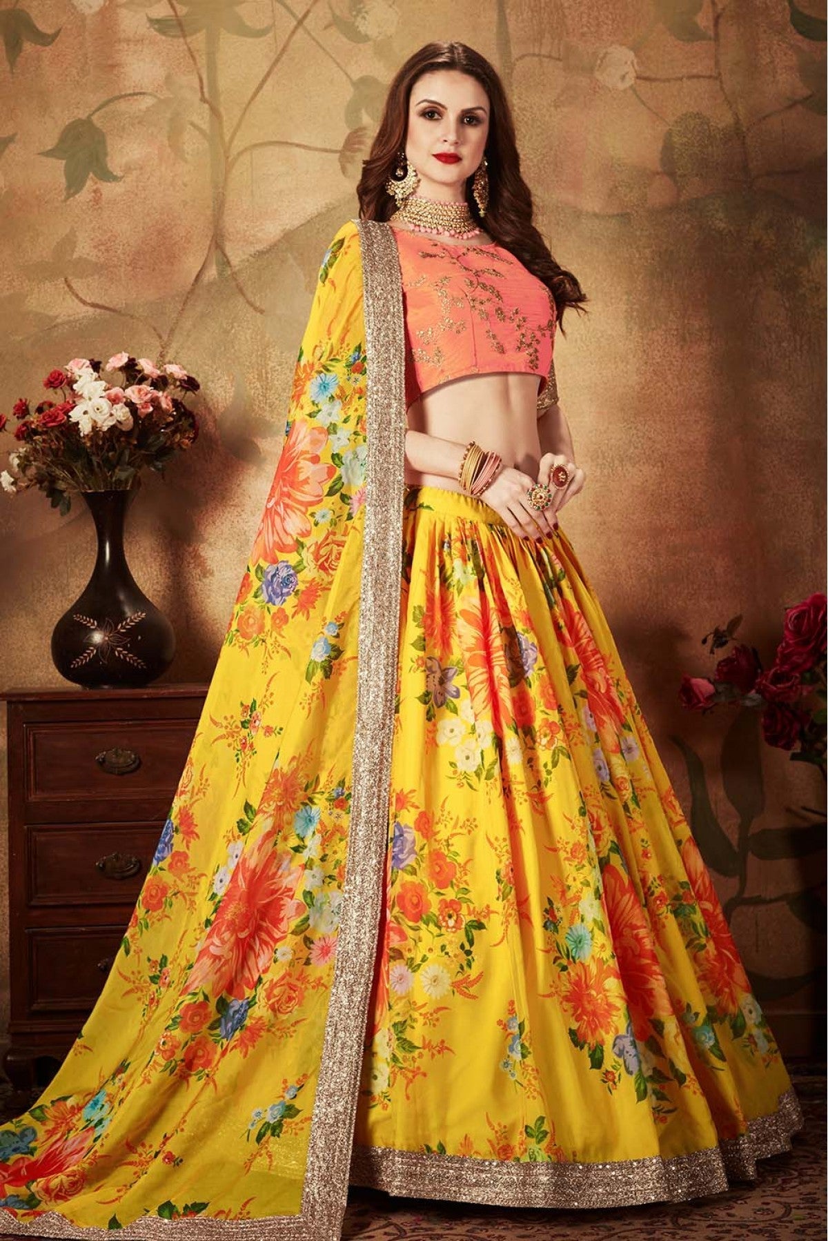 Yellow Colour Organza Lehenga Choli