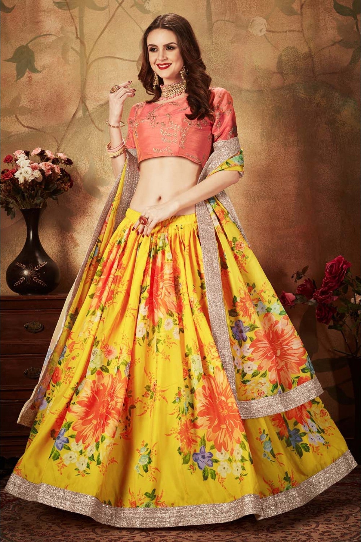 Yellow Colour Organza Lehenga Choli