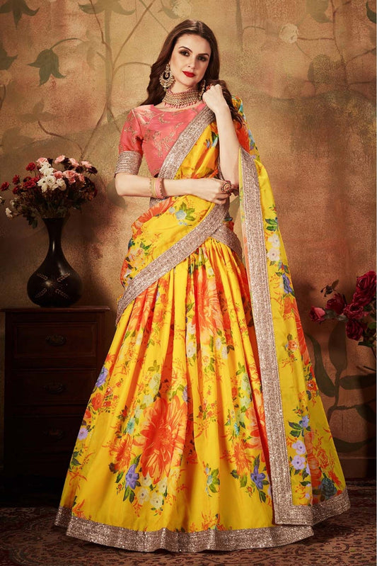 Yellow Colour Organza Lehenga Choli