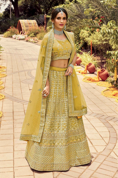 Yellow Colour Organza Resham Work Lehenga Choli