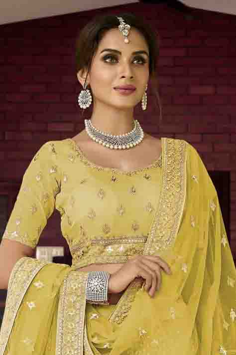 Yellow Colour Organza Resham Work Lehenga Choli