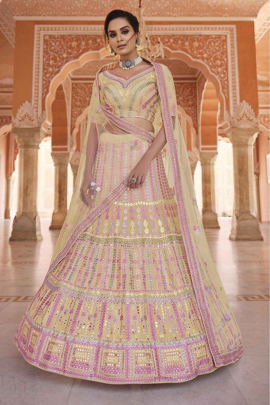 Yellow Colour Organza Thread Work Lehenga Choli