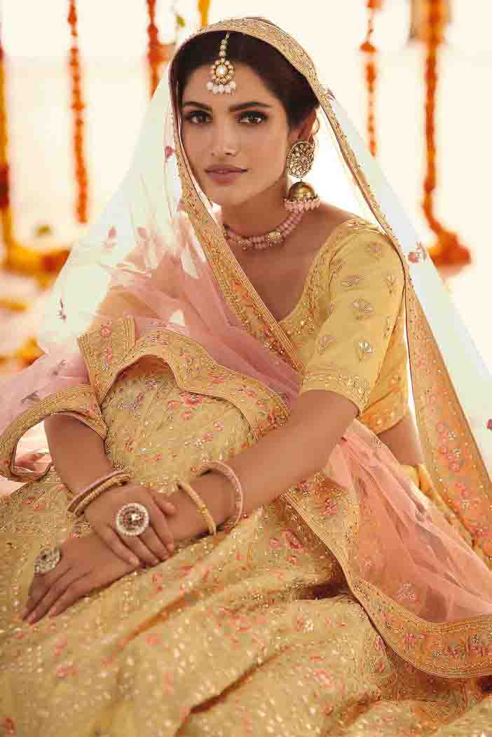 Yellow Colour Organza Thread Work Lehenga Choli