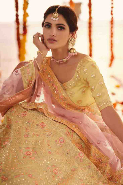 Yellow Colour Organza Thread Work Lehenga Choli