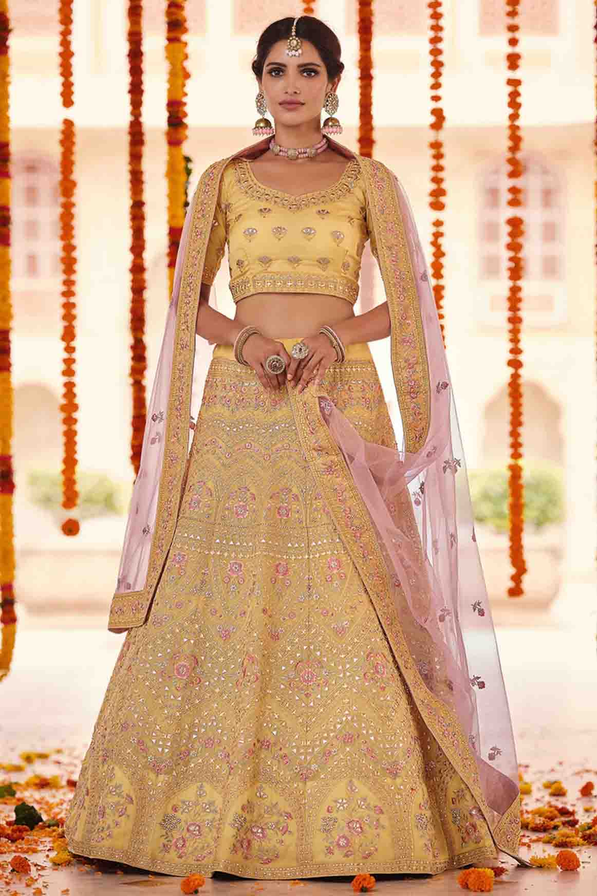 Yellow Colour Organza Thread Work Lehenga Choli