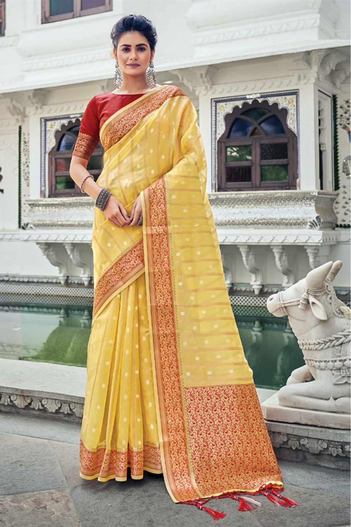 Yellow Colour Organza Woven Saree