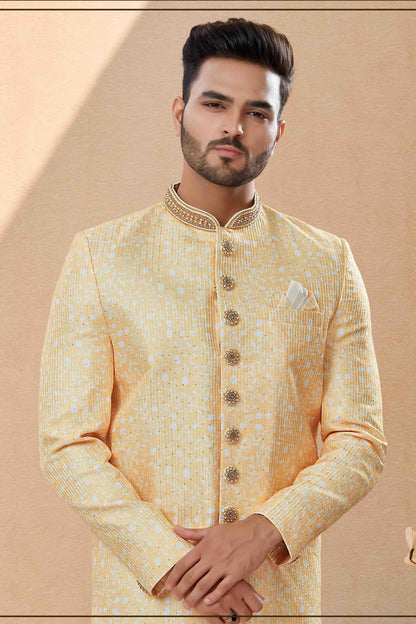 Yellow Colour Sherwani In Silk Fabric VSSH1040408