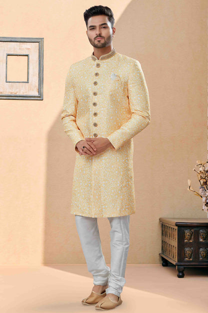 Yellow Colour Sherwani In Silk Fabric VSSH1040408