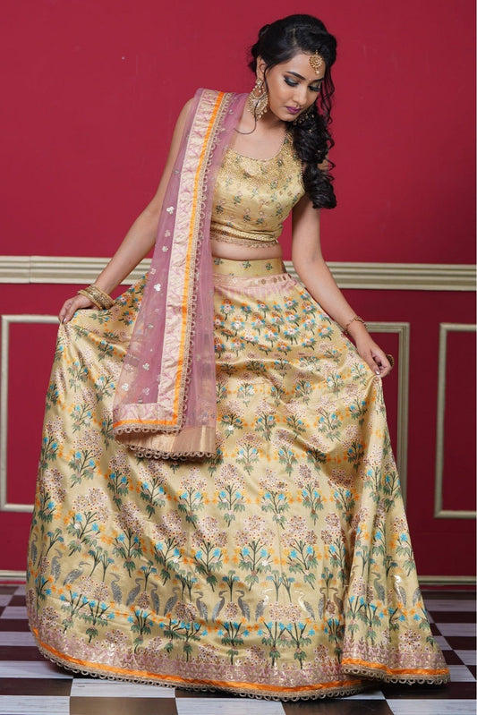 Yellow Colour Silk Embroidery Lehenga Choli