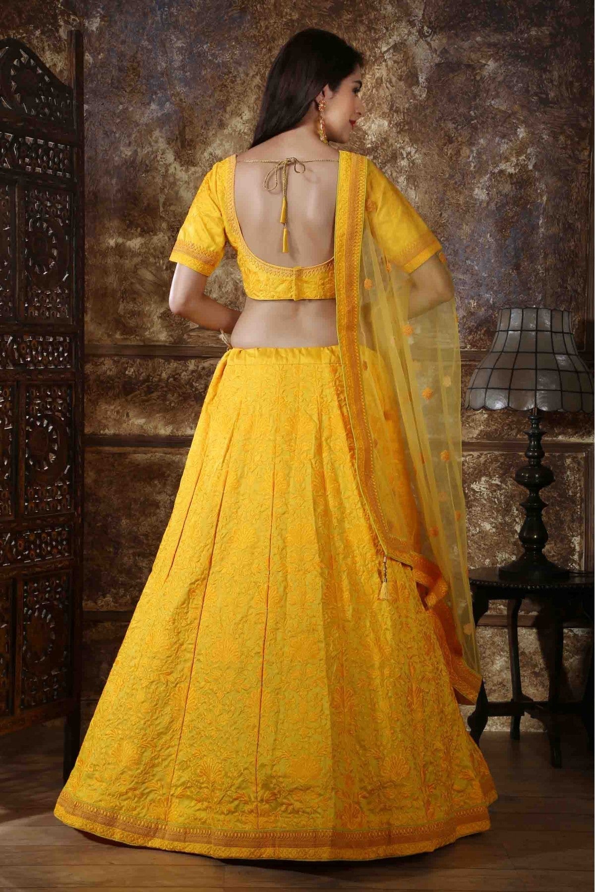 Yellow Colour Silk Embroidery Lehenga Choli