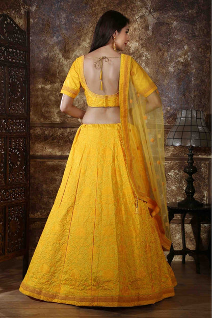 Yellow Colour Silk Embroidery Lehenga Choli