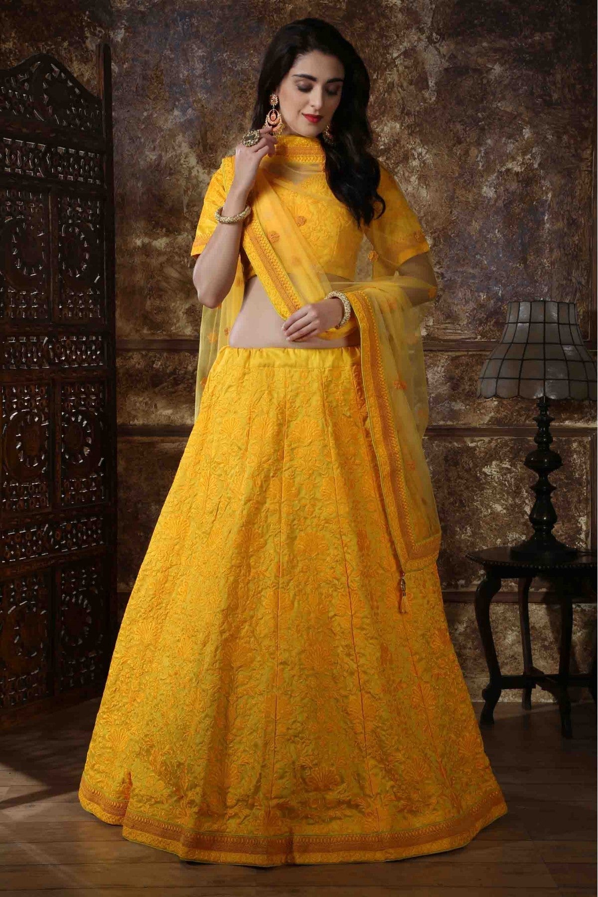 Yellow Colour Silk Embroidery Lehenga Choli