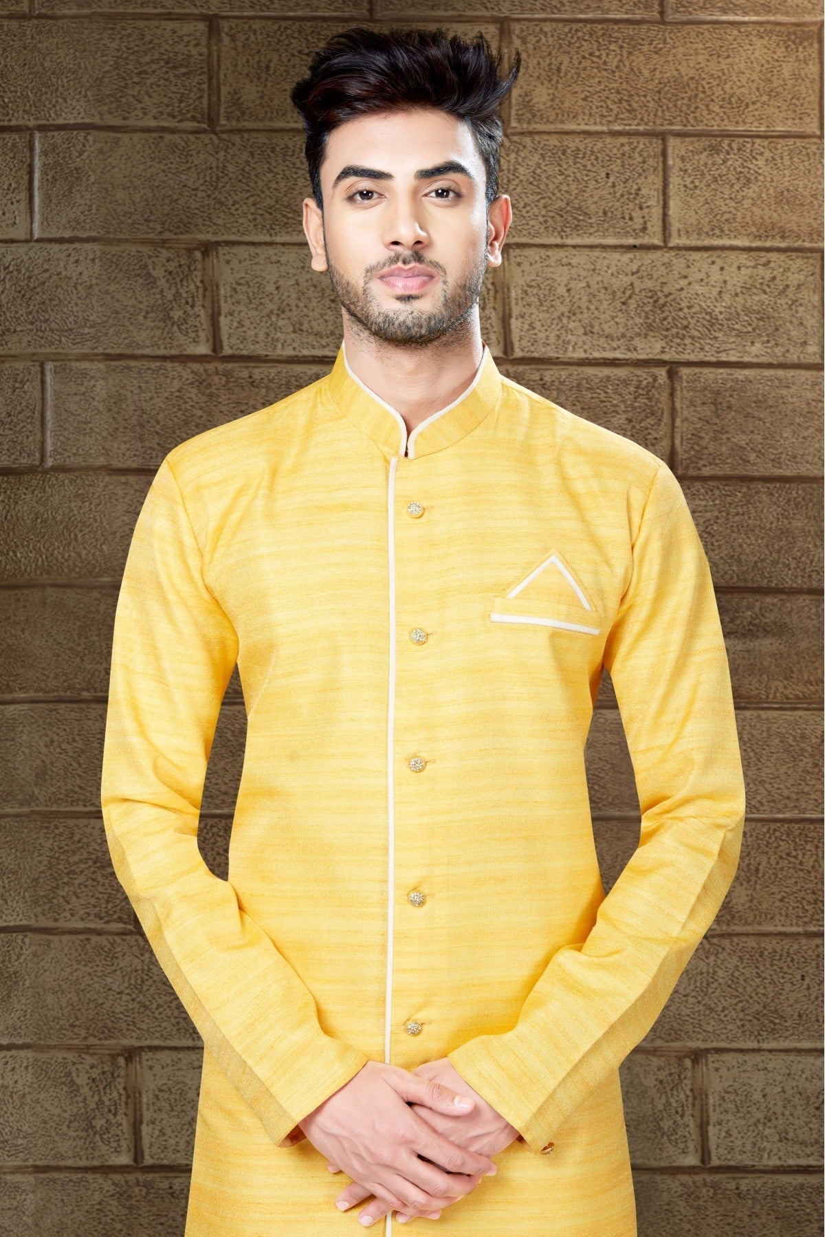 Yellow Colour Silk Indo Western VSSH1040197