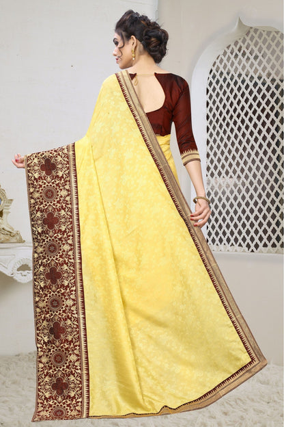 Yellow Colour Silk Jacqaurd Embroidery Saree