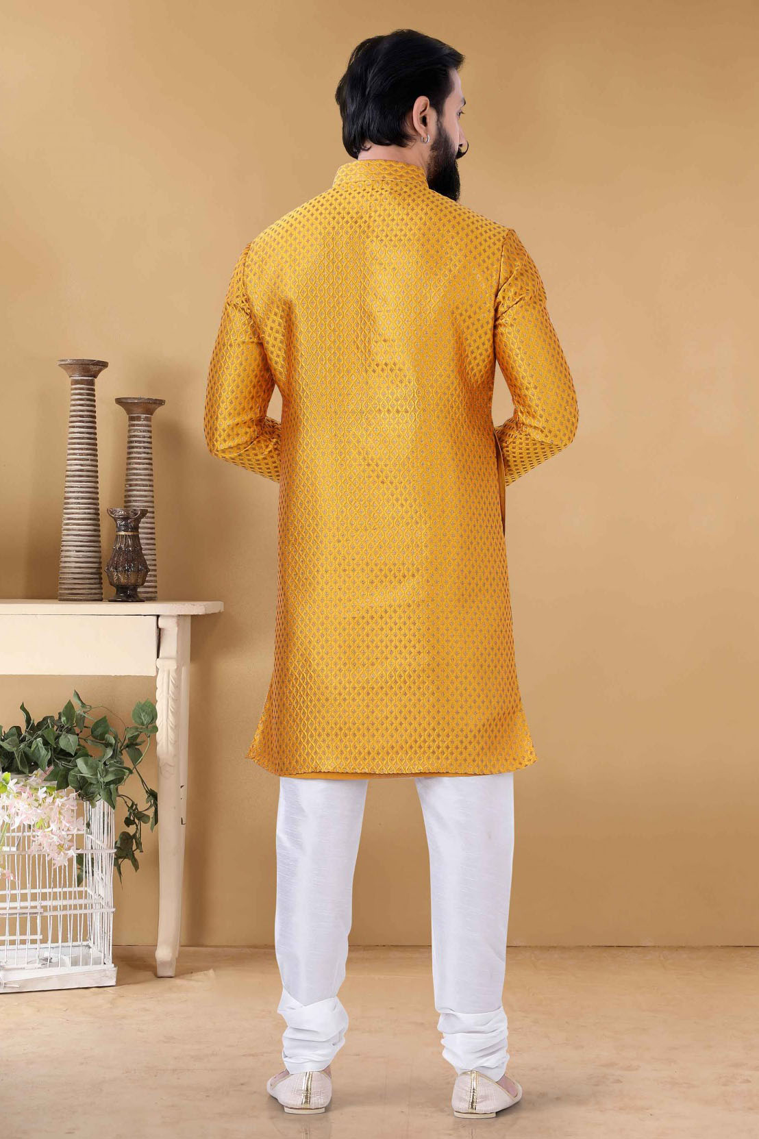 Yellow Colour Silk Kurta Pajama VSKP1130110