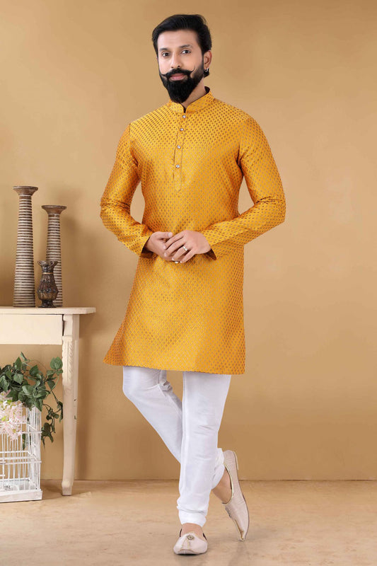 Yellow Colour Silk Kurta Pajama VSKP1130110