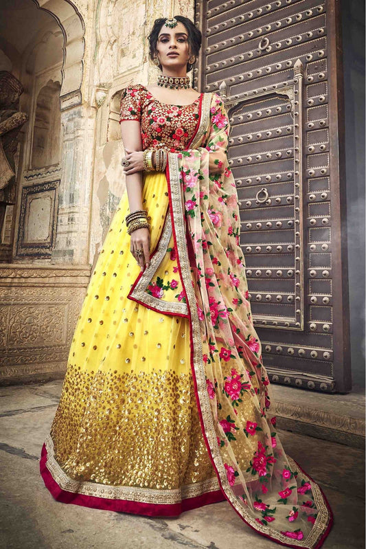 Yellow Colour Soft Net Sequins Work Lehenga Choli